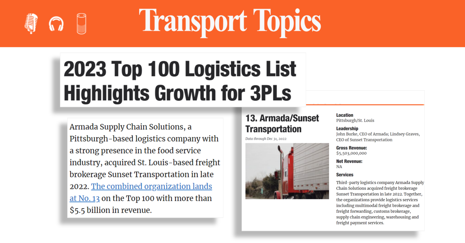 Armada/Sunset named 13 Top Logistics Company in 2023 by Transport